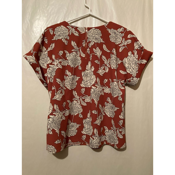 Mellowday Womens Blouse Multicolor Floral Short Cuff Sleeve Scoop Neck Stretch M - Picture 2 of 7